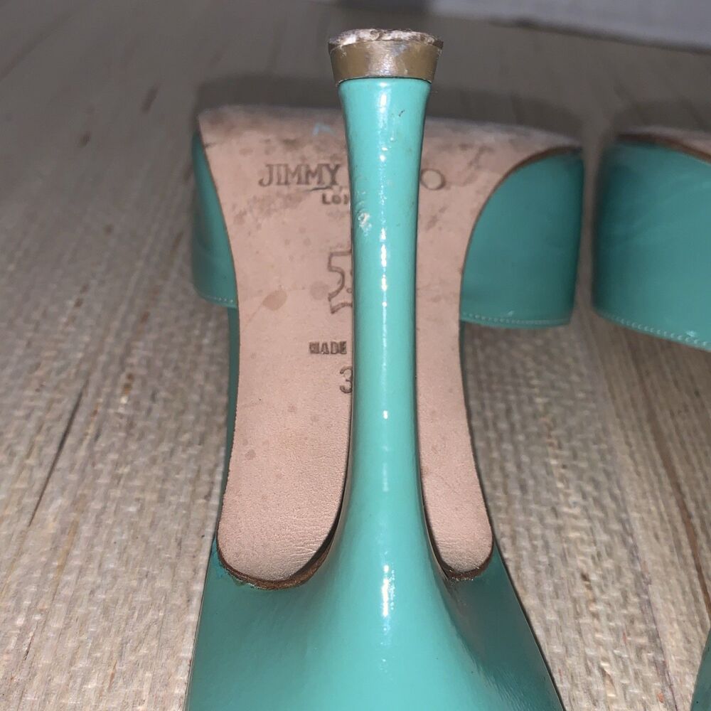 Jimmy Choo Turquoise/Green Patent Leather Sandals Preppy Office Womens 8 EU 38 - Picture 10 of 16